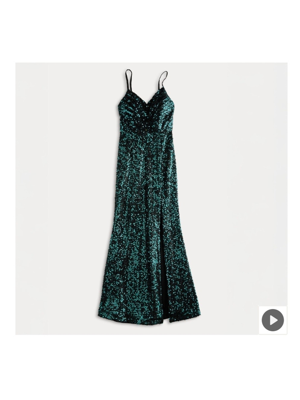 Green Sequin V-Neck Spaghetti Strap Evening Dress